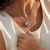 Mother and Child Love Heart Necklace in Sterling Silver with Emerald
