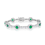 FANCIME "Noble Allure" May Birthstone Emerald Station Tennis Sterling Silver Bracelet