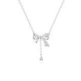 FANCIME“ Graceful Bow" Dangling Butterfly Bow Sterling Silver Necklace