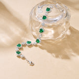 FANCIME "Ms Charming" Halo Heart Emerald Sterling Silver Tennis Bracelet