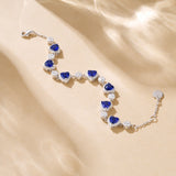 FANCIME "Ms Charming" Halo Heart Sapphire Sterling Silver Tennis Bracelet