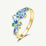 “Wisteria Whisper” Flower Bar Aquamarine Topaz Silver Ring