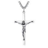FANCIME Crucifix Cross Necklace Polished Crucifix Necklace Sterling Silver Fine Jewelry Gifts for Him Men, Strong Stainless Steel Box Chain Length 24 Inch