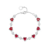 FANCIME "Ms Charming" Halo Heart Ruby Sterling Silver Tennis Bracelet
