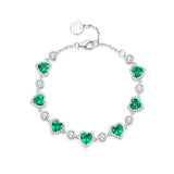 FANCIME "Ms Charming" Halo Heart Emerald Sterling Silver Tennis Bracelet