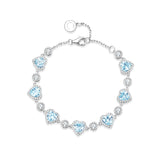 FANCIME "Ms Charming" Halo Heart Aquamarine Sterling Silver Tennis Bracelet