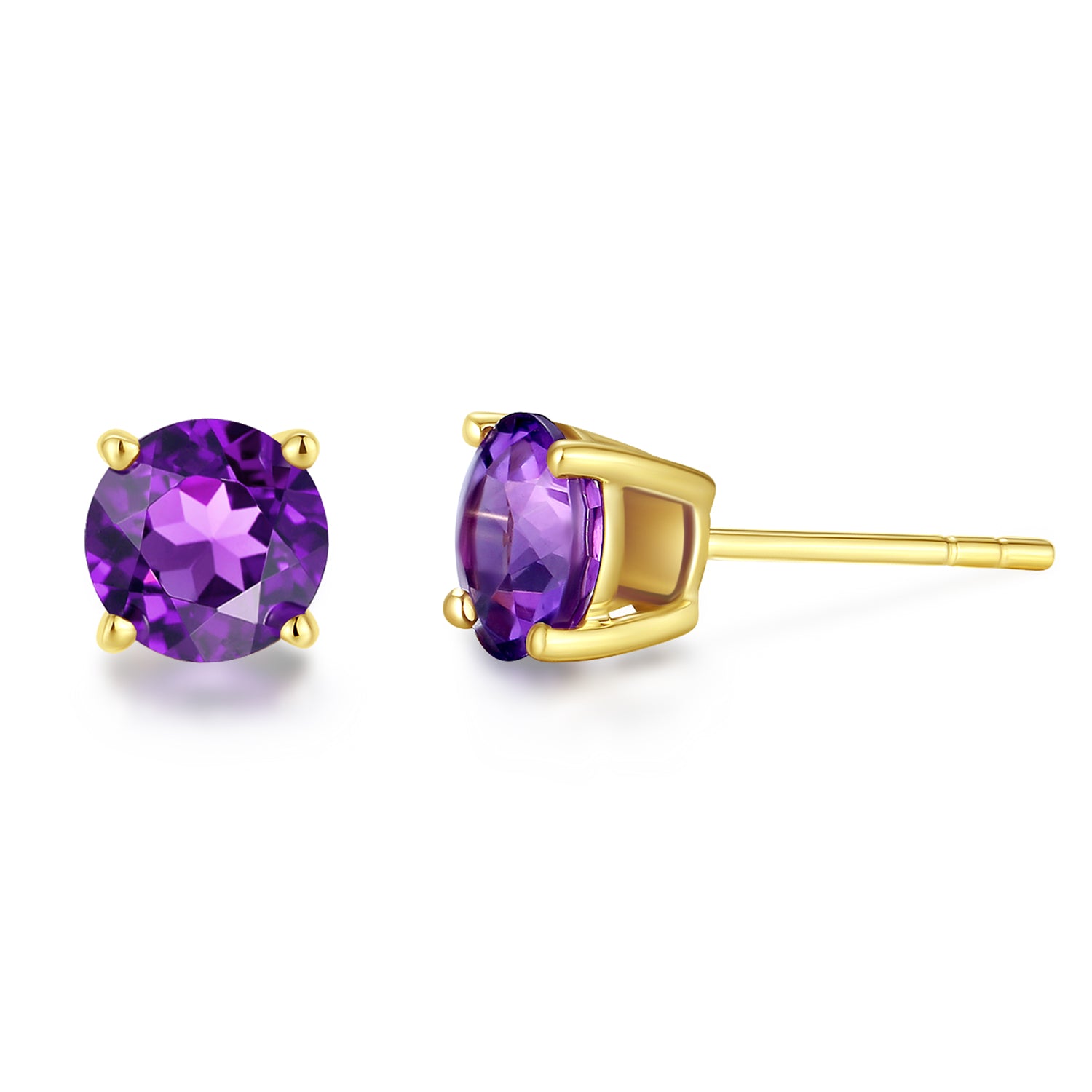 FANCIME Round Shape 14k Solid Yellow Gold Gemstone Stud Earrings