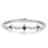 FANCIME "Square Sparkle" February Birthstone Amethyst Sterling Silver Tennis Bracelets