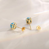 FANCIME Round Shape 14k Solid Yellow Gold Gemstone Stud Earrings