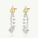 Rose Pin Pearl Silver Earrings