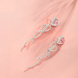 FANCIME "Sugar Talk" Pink Heart Long Drop Sterling Silver Earrings