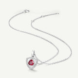Trinity Textured Silver Necklace in Created Ruby