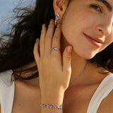 “Wisteria Whisper” Flower Bar Pink Tourmaline Silver Bracelet