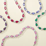 "Glamour Teardrop" October Birthstone Pink Tourmaline Sterling Silver Tennis Bracelet Classic Bolo Chain