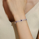 FANCIME "Square Sparkle" February Birthstone Amethyst Sterling Silver Tennis Bracelets