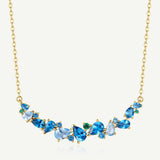 “Wisteria Whisper” Flower Bar Aquamarine  Topaz Silver Necklace