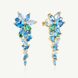 “Wisteria Whisper” Flower Bar Aquamarine Topaz Silver Earrings