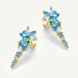 “Wisteria Whisper” Flower Bar Aquamarine Topaz Silver Earrings