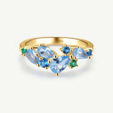 “Wisteria Whisper” Flower Bar Aquamarine Topaz Silver Ring