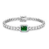 FANCIME "Axis" Radiant Cut May Birthstone Emerald Sterling Silver Tennis Bracelet