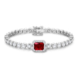 FANCIME "Axis" Radiant Cut July Birthstone Ruby Sterling Silver Tennis Bracelet