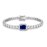 FANCIME "Axis" Radiant Cut September Birthstone Sapphire Sterling Silver Tennis Bracelet