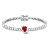 FANCIME "Axis" Heart Cut July Birthstone Ruby Sterling Silver Tennis Bracelet
