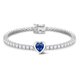 FANCIME "Axis" Heart Cut September Birthstone Sapphire Sterling Silver Tennis Bracelet