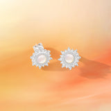 "Silk White" Brilliant Sun Flower Pearl Stud Sterling Silver Earrings