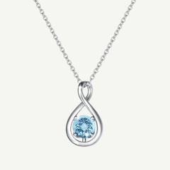 "Infinite Embrace" March Birthstone Aquamarine Infinity Symbol Sterling Silver Pendant Necklace