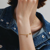 Rose Pin Silver Bracelet with Heart CZ Stone