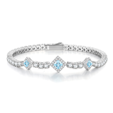 FANCIME "Square Sparkle" March Birthstone Aquamarine Sterling Silver Tennis Bracelets