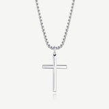 FANCIME Mens Plain Polished Cross Sterling Silver Necklace
