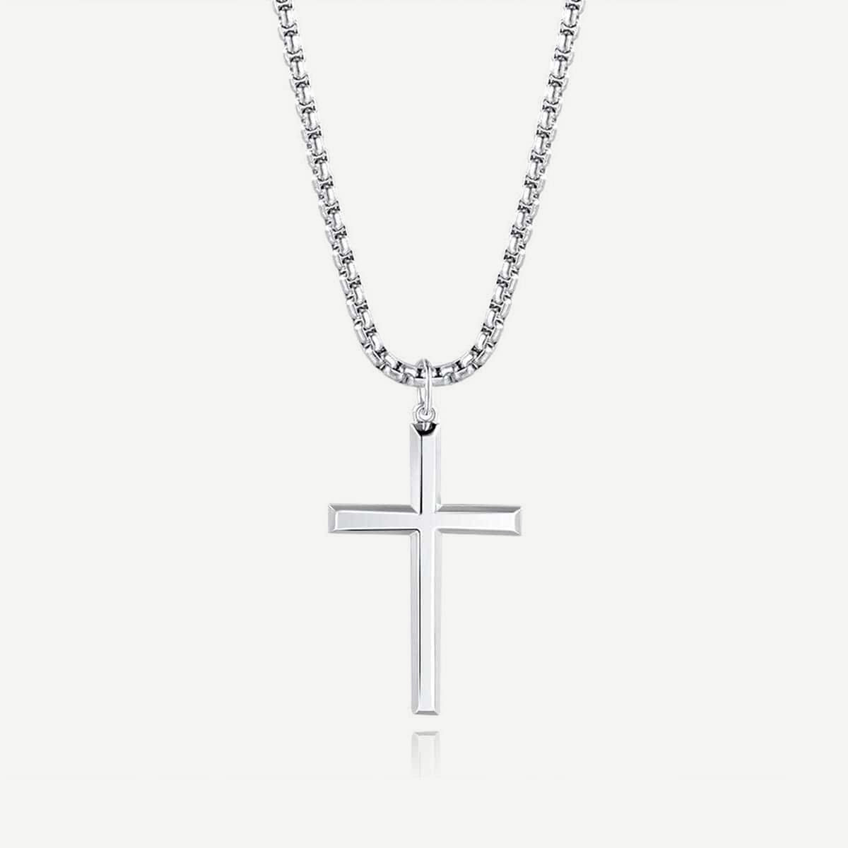 FANCIME Mens Plain Polished Cross Sterling Silver Necklace