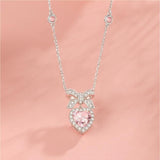 FANCIME "Heart Kiss" Sugar Bow and Heart CZ Sterling Silver Necklace