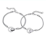 "Roman Time" Interlocking Circle Couples Sterling Silver Wheat Chain Bracelets