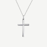 FANCIME Mens Beveled Edge Cross Sterling Silver Necklace