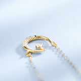 "Lunar Dream" 18K Yellow Gold Celestial Moon Necklace With Diamond 0.076CTTW