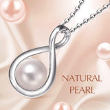 "Infinite Embrace" June Birthstone White Pearl Infinity Symbol Sterling Silver Pendant Necklace