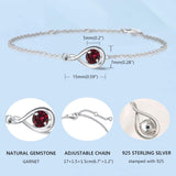 "Infinite Embrace" January Birthstone Garnet Infinity Symbol Sterling Silver Bracelet
