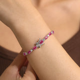 "Glamour Radiance" October Birthstone Fancy Cut Tennis Tourmaline Sterling Silver Bracelet