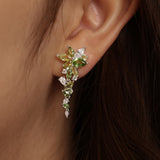 “Wisteria Whisper” Flower Bar Peridot Silver Earrings