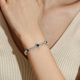 FANCIME "Square Sparkle" May Birthstone Emerald Sterling Silver Tennis Bracelets