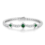 FANCIME "Square Sparkle" May Birthstone Emerald Sterling Silver Tennis Bracelets