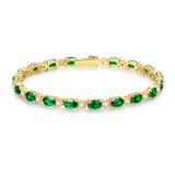 FANCIME "Glamour Radiance" May Birthstone Fancy Cut Tennis Emerald Sterling Silver Bracelet