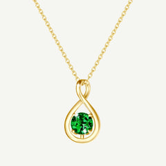 "Infinite Embrace" May Birthstone Emerald Stone Infinity Symbol Sterling Silver Pendant Necklace