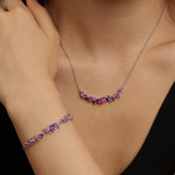 “Wisteria Whisper” Flower Bar Amethyst Silver Necklace