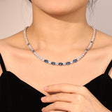 "Glamour Radiance" December Birthstone Fancy Cut Blue Topaz Sterling Silver Tennis Necklace