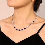 "Glamour Radiance" September Birthstone Fancy Cut Blue Sapphire Sterling Silver Tennis Necklace