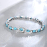 "Glamour Radiance" Fancy Cut Tennis Blue Turquoise Stone Sterling Silver Bracelet